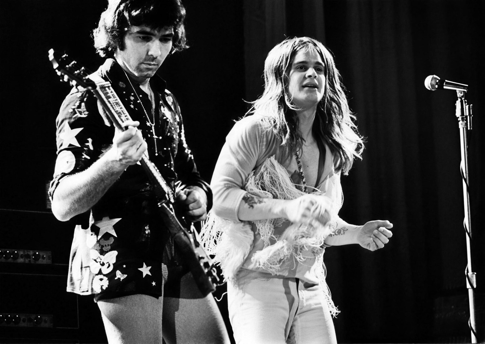 Tony Iommi and Ozzy Osbourne of Black Sabbath perform live at the Rainbow Theatre, London, March 16, 1973