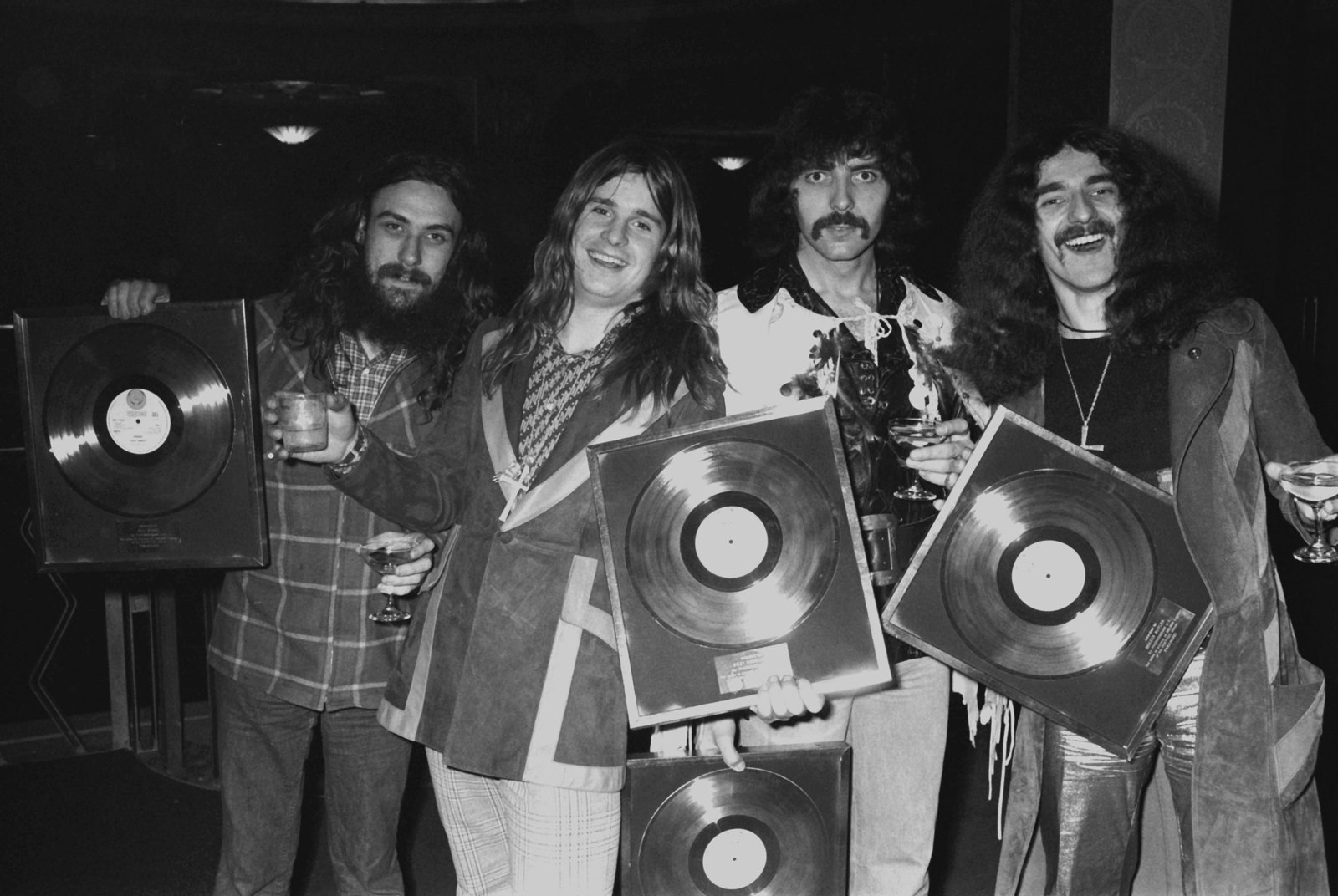 Black Sabbath posed with their gold discs in 1973: Bill Ward, Ozzy Osbourne, Tony Iommi and Geezer Butler