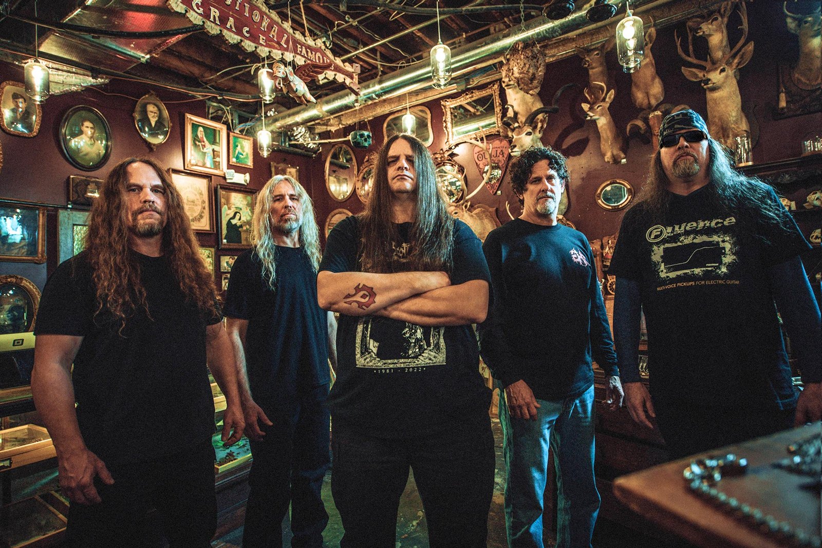 Cannibal Corpse, the band whose two different album sleeves drive collectors to chase both, in a recent press photo from their own site