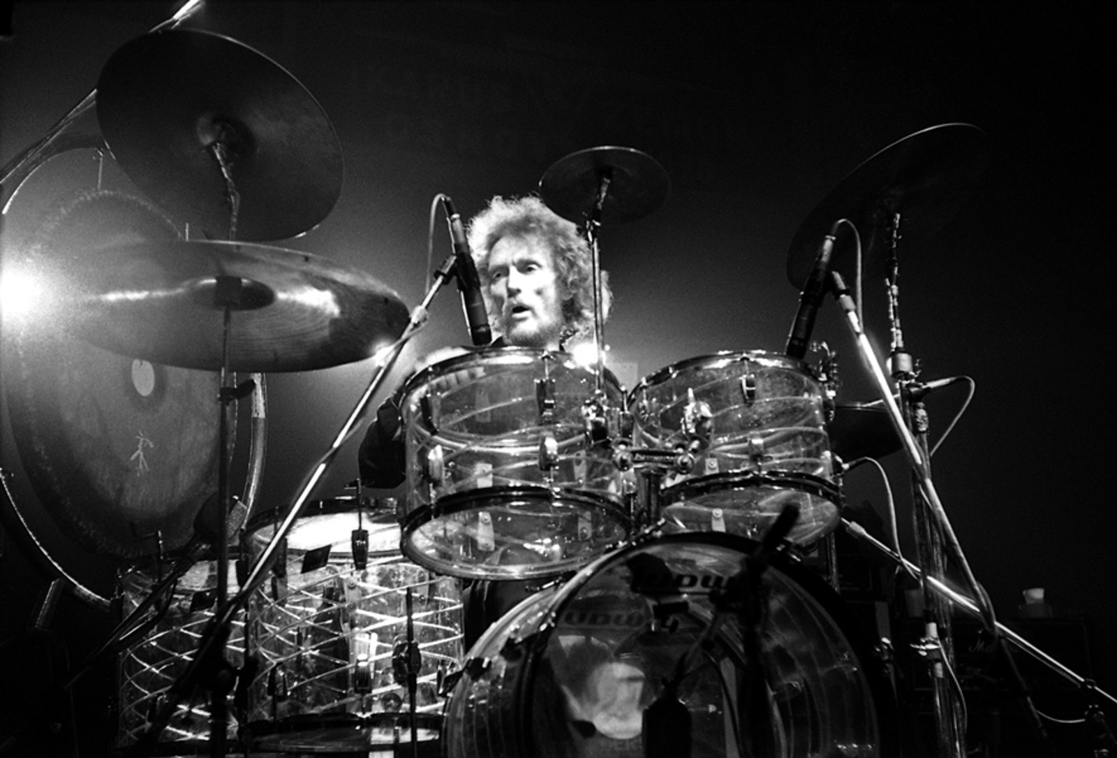 Ginger Baker behind his drum kit with Ginger Baker's Energy, Zemun, Yugoslavia, 1980. Photo: Zoran Veselinovic