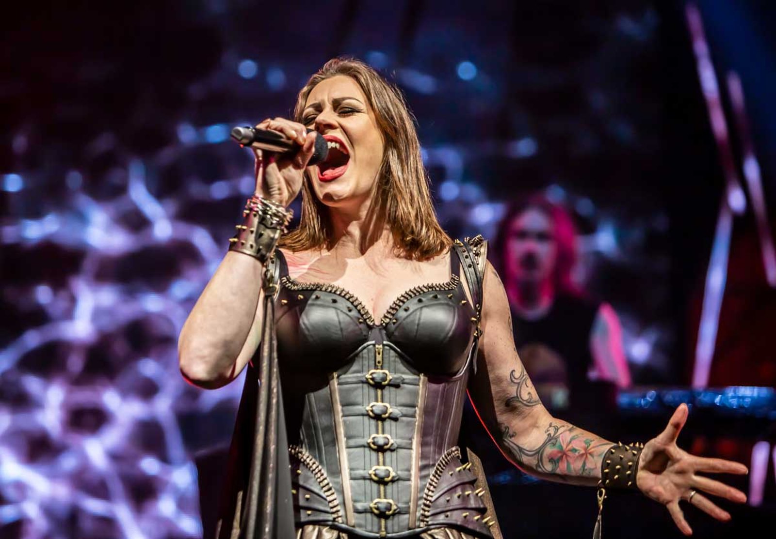 Floor Jansen of Nightwish singing live at Wembley Arena, London, 21 November 2022