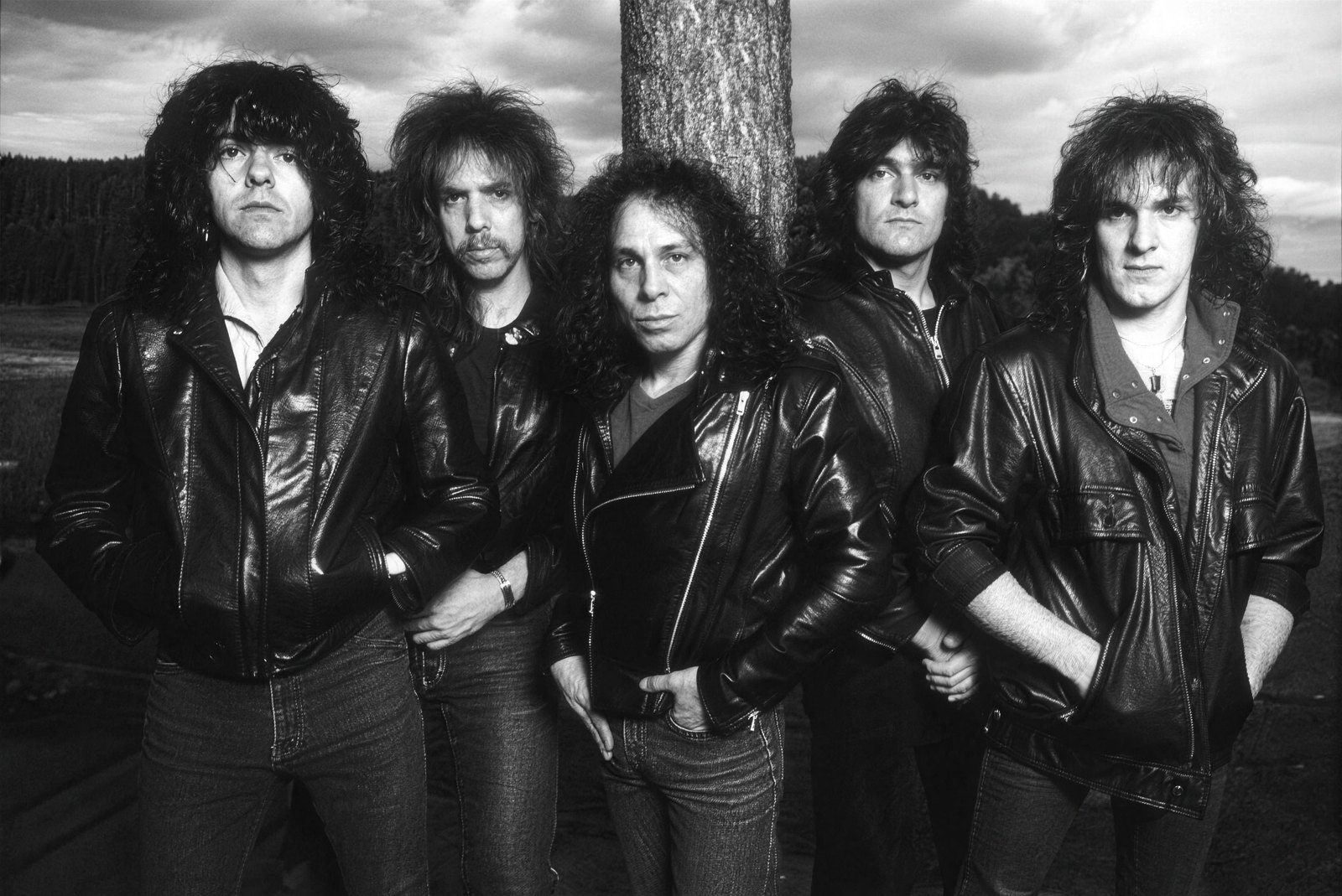 Dio's classic lineup, Ronnie James Dio with Vivian Campbell, Jimmy Bain, Vinny Appice and Claude Schnell, at Caribou Ranch, Colorado, 1983