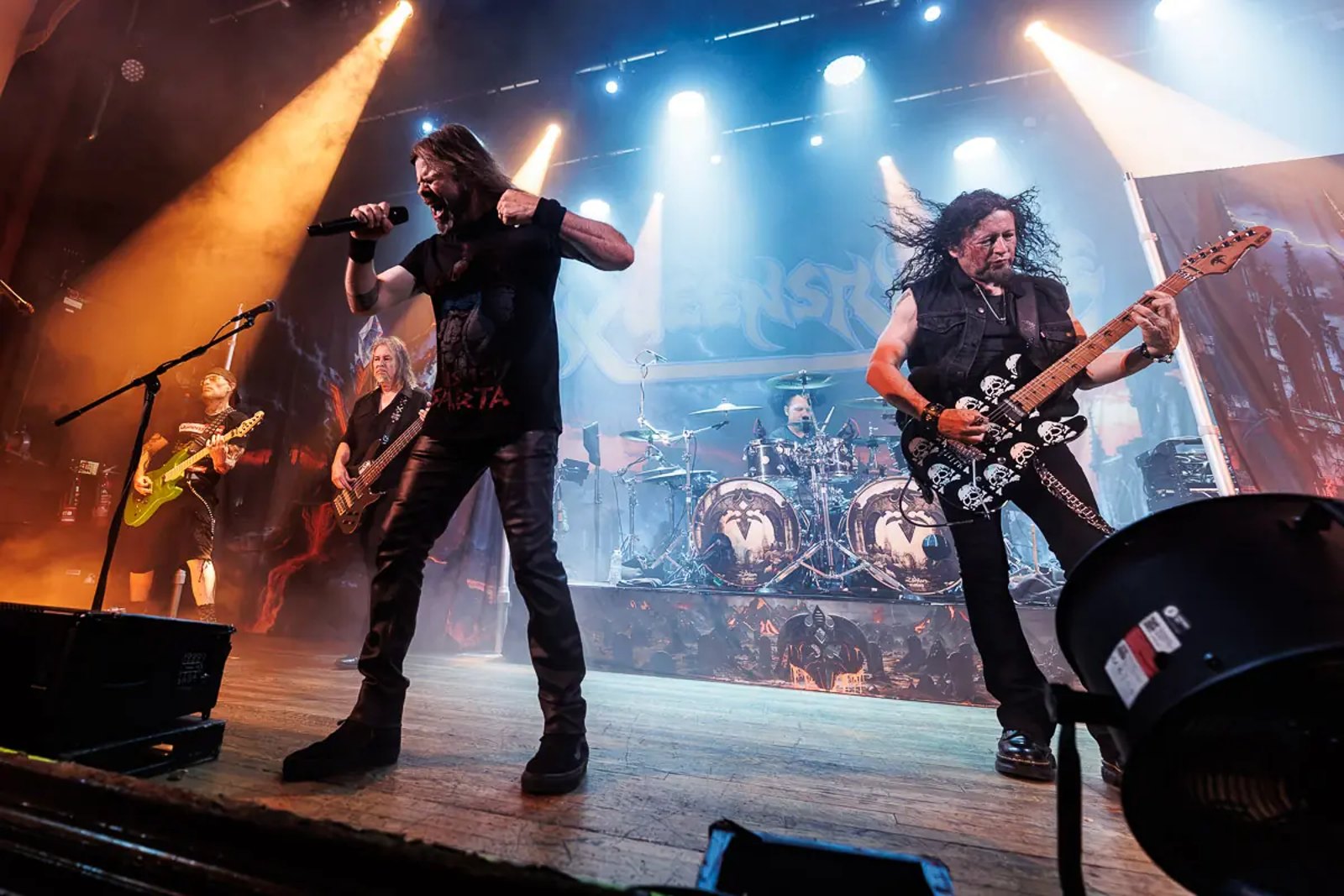 Queensryche on stage at Islington Assembly Hall in June 2026, the whole band and the backdrop in frame