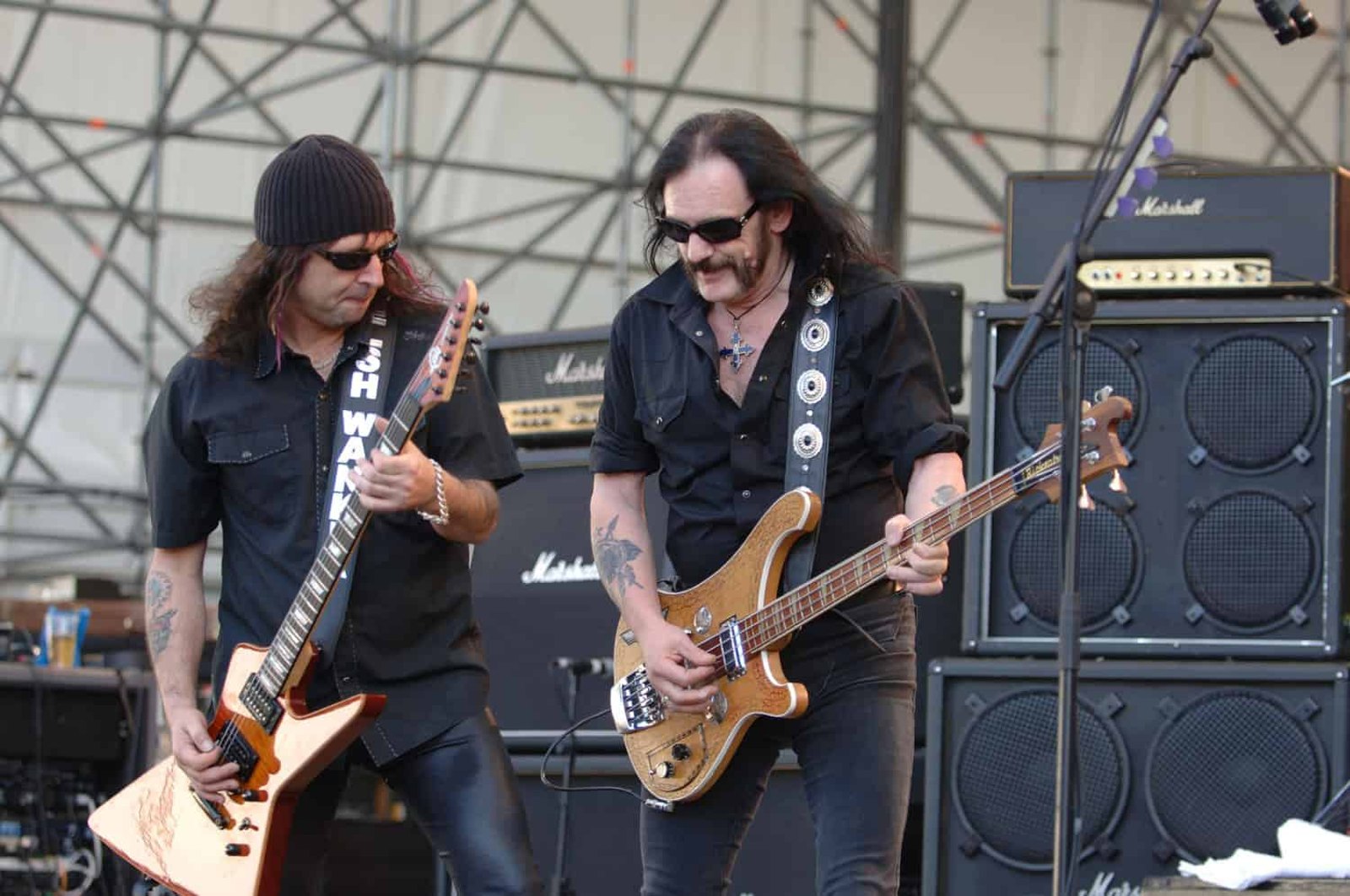 Motörhead's Lemmy Kilmister and Phil Campbell performing live at the Gods of Metal festival, Idroscalo, Segrate, Italy, 3 June 2006