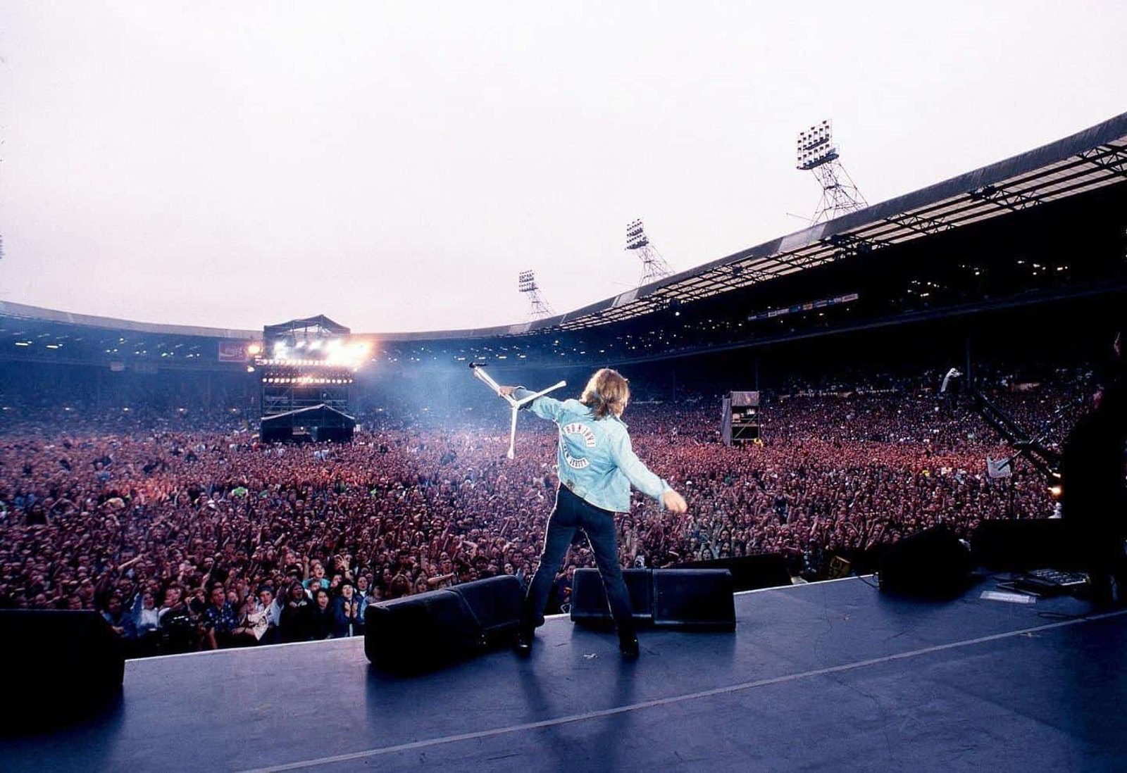 Jon Bon Jovi performing before the crowd at Wembley Stadium, London, 1995