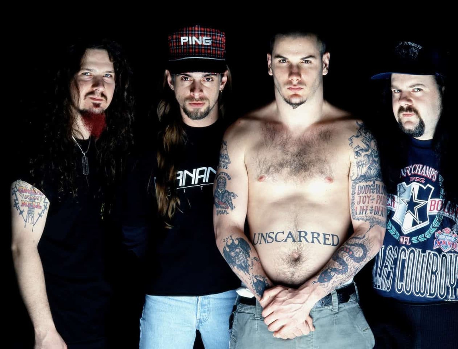 Pantera group portrait, all four members together, London, 1992
