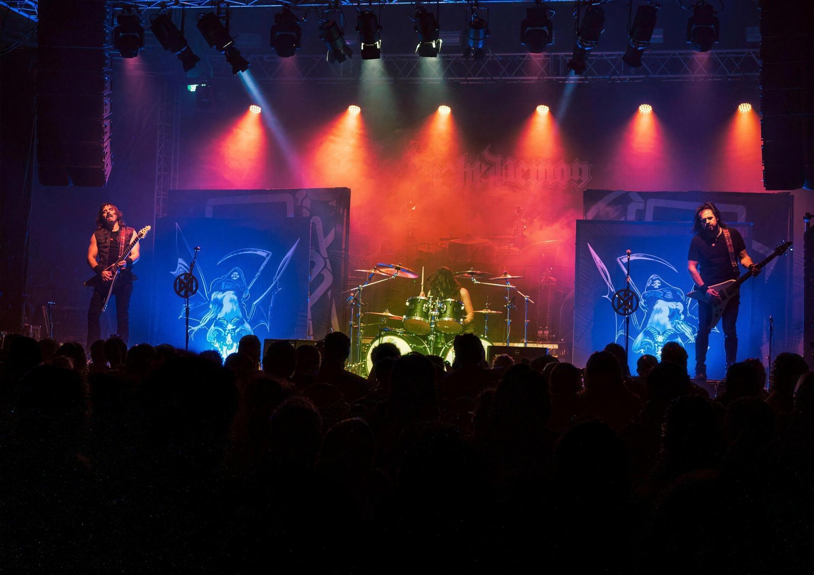 Night Demon performing live on the full stage at the Marble Factory, Bristol, 14 February 2025
