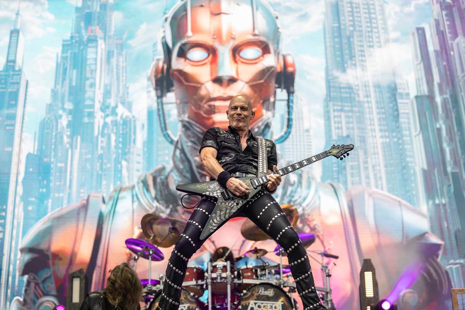 Wolf Hoffmann of Accept playing guitar at Hellfest, 2024. Photo: Ryan Hildrew